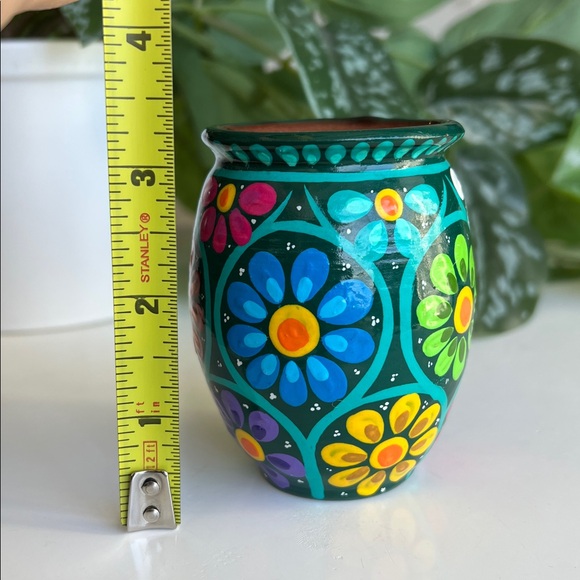 Hand Painted Floral Small Mini Terracotta Vase Decor Vintage - Picture 8 of 12